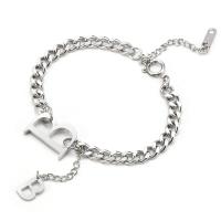 Titanium Steel Bracelet & Bangle, with 1.18 extender chain, Letter B, silver color plated, Unisex, silver color .28 Inch 