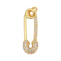 Cubic Zirconia Micro Pave Brass Pendant, Safety Pin, plated & micro pave cubic zirconia 