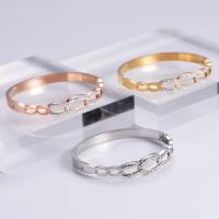 Stainless Steel Bangle, 316 Stainless Steel, Round, Vacuum Ion Plating, fashion jewelry & polished & Unisex & with rhinestone 