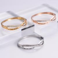 Stainless Steel Bangle, 316 Stainless Steel, Round, Vacuum Ion Plating, fashion jewelry & polished & for woman & with rhinestone 