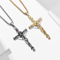 Stainless Steel Jewelry Necklace, 304 Stainless Steel, Crucifix Cross, polished, fashion jewelry & Unisex 84*43mm,3mm Approx 23.62 Inch 