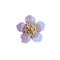 Brass Shell Pendants, Pink Shell, with Brass, Flower, gold color plated, DIY & for woman, pink, 15mm 