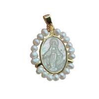 Cultured Freshwater Pearl Brass Pendant, White Shell, with Freshwater Pearl & Brass, Round, gold color plated, DIY, white 
