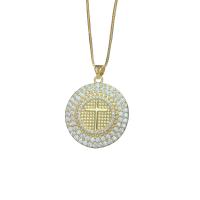 Cubic Zircon Micro Pave Brass Necklace, with Rhinestone, with 1.96 extender chain, Round, gold color plated & micro pave cubic zirconia & for woman 25mm .71 Inch 