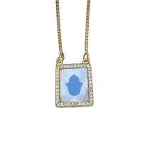 Shell Necklace, Brass, with turquoise & White Shell, with 1.96 extender chain, Rectangle, gold color plated, micro pave cubic zirconia & for woman, gold .71 Inch 