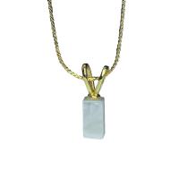 Shell Necklace, Brass, with White Shell, with 1.96 extender chain, Rectangle, gold color plated, for woman, golden .71 Inch 