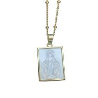 Ожерелье, Латунь, с Белая ракушка, Прямоугольная форма, плакирован золотом, Женский, Золотой длина:17.71 дюймовый, продается PC