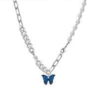 Collier de bijoux en acier inoxydable, 314 acier inoxydable, avec perle de plastique, papillon, bijoux de mode & pour femme Environ 16.9 pouce, Vendu par PC