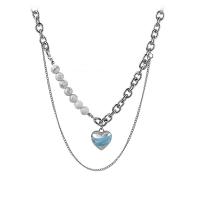 Stainless Steel Jewelry Necklace, 314 Stainless Steel, with Howlite, with 1.96inch extender chain, Heart, Double Layer & for woman & enamel Approx 14.1 Inch 