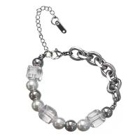 Stainless Steel Charm Bracelet, 314 Stainless Steel, with Glass & Plastic Pearl, with 1.96inch extender chain, fashion jewelry & for woman Approx 6.3 Inch 