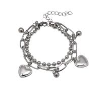 Stainless Steel Charm Bracelet, 314 Stainless Steel, with 1.96inch extender chain, Heart, Double Layer & fashion jewelry & Unisex Approx 6.7 Inch 