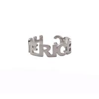 314 Stainless Steel Cuff Finger Ring, Alphabet Letter, Unisex & adjustable & hollow, US Ring 