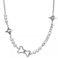 Collier de bijoux en acier inoxydable, 314 acier inoxydable, avec perle de plastique, Noeud papillon, pour femme & creux Environ 15.7 pouce, Vendu par PC