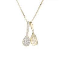 Stainless Steel Jewelry Necklace, 314 Stainless Steel, with 1.96inch extender chain, Knife and Fork, Vacuum Ion Plating, box chain & for woman & with rhinestone, gold Approx 15.7 Inch 