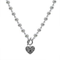 Stainless Steel Jewelry Necklace, 314 Stainless Steel, with Plastic Pearl, Heart, Unisex & enamel Approx 15.3 Inch 