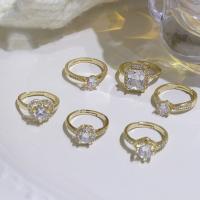 Circón cúbico anillo de dedo de latón, metal, chapado en color dorado, diferentes estilos para la opción & micro arcilla de zirconia cúbica & para mujer, 18mm, Vendido por UD