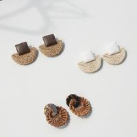 Rattan Earring, Wood, with Rattan, fashion jewelry & for woman 