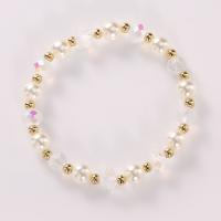 Bracelets de perles en plastique, perle de plastique, avec zircon cubique & alliage de zinc, pour femme, couleurs mélangées, 8mm Environ 21 cm, Vendu par PC