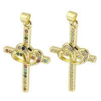 Cubic Zirconia Micro Pave Brass Pendant, Cross, gold color plated, fashion jewelry & DIY & micro pave cubic zirconia Approx 3mm 