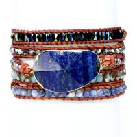 Natural Lapis Lazuli Bracelet, with Gemstone & Brass, gold color plated, Unisex, mixed colors, 10-50mm Approx 7.09 