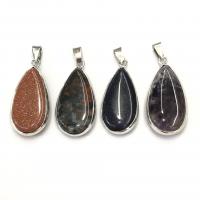 Gemstone Brass Pendants, Natural Stone, with Brass, Teardrop, platinum color plated & Unisex 20mm 
