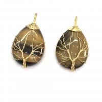 Gemstone Brass Pendants, Natural Stone, with Brass, Teardrop, plated & Unisex 