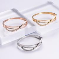 Stainless Steel Bangle, 316 Stainless Steel, Round, Vacuum Ion Plating, fashion jewelry & polished & Unisex & with rhinestone 