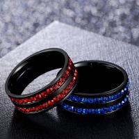Titanium Steel Finger Ring, polished, fashion jewelry & Unisex & with rhinestone 8mm 
