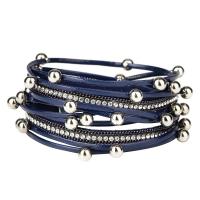 PU Leather Cord Bracelets, Zinc Alloy, with PU Leather, Vacuum Ion Plating, fashion jewelry & multilayer & for woman & with rhinestone Approx 14.96 Inch 