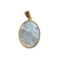 Brass Shell Pendants, White Shell, with Brass, Round, gold color plated, DIY & for woman, golden 
