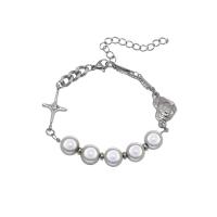 Stainless Steel Charm Bracelet, 314 Stainless Steel, with Plastic Pearl, with 1.96inch extender chain, Cross, fashion jewelry & Unisex Approx 6.7 Inch 
