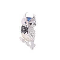 Cubic Zirconia Brooch, Brass, Owl, platinum plated, micro pave cubic zirconia & for woman 