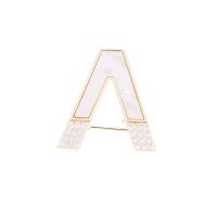 Cubic Zirconia Brooch, Brass, with White Shell, Letter V, real gold plated, micro pave cubic zirconia & for woman 