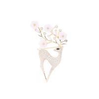 Cubic Zirconia Brooch, Brass, with White Shell, Deer, real gold plated, micro pave cubic zirconia & for woman 