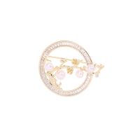 Cubic Zirconia Brooch, Brass, with Freshwater Pearl, Flower, real gold plated, micro pave cubic zirconia & for woman & hollow 