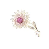 Cubic Zirconia Brooch, Brass, with Plastic Pearl, Flower, real gold plated, micro pave cubic zirconia & for woman 