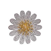 Cubic Zirconia Brooch, Brass, Daisy, plated, Unisex & micro pave cubic zirconia, 39mm 