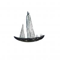 Cubic Zirconia Brooch, Brass, Sail Boat, silver color plated, Unisex & micro pave cubic zirconia 