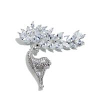 Cubic Zirconia Brooch, Brass, Deer, silver color plated, Unisex & micro pave cubic zirconia 