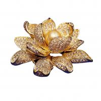 Cubic Zirconia Brooch, Brass, with Shell Pearl, Lotus, real gold plated, Unisex & micro pave cubic zirconia 