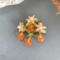 Freshwater Pearl Brooch, Zinc Alloy, with Freshwater Pearl & Lampwork, Orange, stoving varnish, fashion jewelry & for woman 