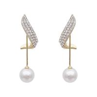 Zinc Alloy Rhinestone Drop Earring, with Plastic Pearl, zinc alloy post pin, for woman & with rhinestone, mixed colors 