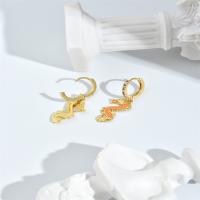 Huggie Hoop Drop Earring, Brass, brass hoop earring, micro pave cubic zirconia & for woman, golden, 5-45mm 