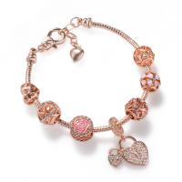 Zinc Alloy Rhinestone Bracelets, plated, anti-fatigue & for woman & enamel & with rhinestone, rose gold color Approx 21 cm 