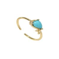 Brass Cuff Finger Ring, with Natural Stone, plated, Adjustable & micro pave cubic zirconia & for woman, mixed colors, 17mm 