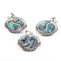 Zinc Alloy Shell Pendants, Abalone Shell, with Zinc Alloy, Round, mixed colors 