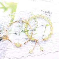 Gemstone Bracelets, Natural Prehnite, with Clear Quartz & Brass, Round, gold color plated, for woman, green, 6mm,7mm,8mm Approx 7.09 Inch, Approx 