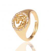 Brass Open Finger Ring, Leopard, gold color plated, micro pave cubic zirconia & for woman, golden, 22mm 