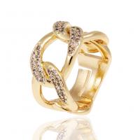 Brass Open Finger Ring, gold color plated, micro pave cubic zirconia & for woman, golden, 21mm 