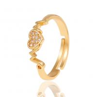 Brass Open Finger Ring, Heart, gold color plated, micro pave cubic zirconia & for woman, golden, 21mm 
